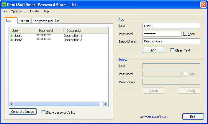 Picture of the main window showing the list of passwords.